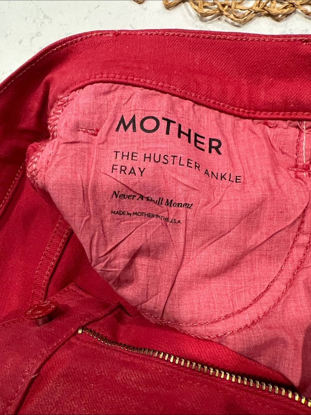 MOTHER The Hustler Ankle Fray Red Cropped Ankle Jeans - Picture 5 of 8